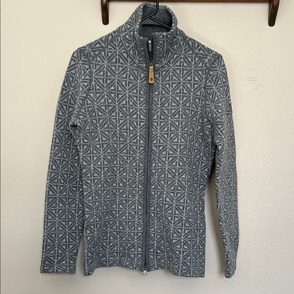 Fjallraven Wool Full-zip Snow Cardigan in Grey Scandinavian Pattern Size Small